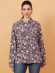 IX IMPRESSION Floral Print Mandarin Collar Shirt Style Top