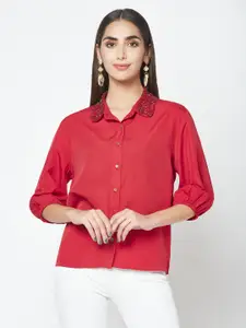 SQew Embellished Spread Collar Opaque Casual Shirt
