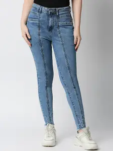 Kraus Jeans Women Super Skinny Fit High-Rise Low Distress Heavy Fade Jeans