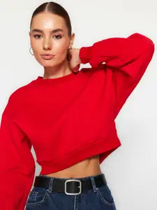 Trendyol Round Neck Long Sleeves Crop Pullover Sweatshirt