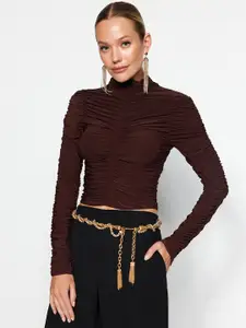 Trendyol High Neck Ruched Fitted Crop Top