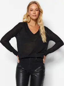 Trendyol V-Neck Long Sleeves Net Top