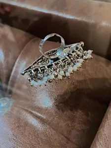 Proplady Silver-Plated Adjustable Big Rajasthani Ring
