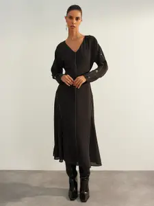 Trendyol V-neck Long Sleeves A-Line Midi Dress
