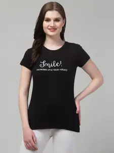 Trend Level Round Neck Short Sleeves Typography Printed Cotton T-shirt