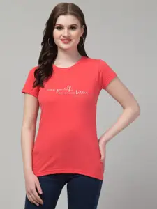 Trend Level Round Neck Short Sleeves Typography Printed Cotton T-shirt