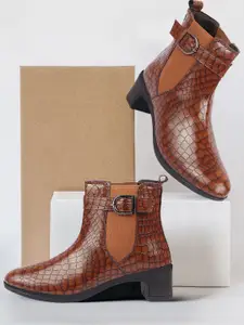 FAUSTO Women Printed Buckle Detailed High Top Heeled Chelsea Boots
