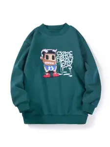 StyleCast Boys Green Printed Cotton Pullover Sweatshirt
