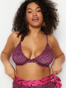 Trendyol Plus Size Animal Printed Half Coverage Lightly Padded Bra With All Day Comfort