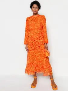 Trendyol Floral Printed Halter Neck A-Line Midi Dress