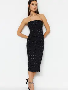 Trendyol Off Shoulder Polka Dot Bodycon Midi Dress