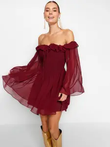 Trendyol Off-Shoulder Bell Sleeve Fit & Flare Dress