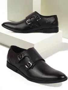 FAUSTO Men Bukle Detailed Leather Formal Monk Shoes