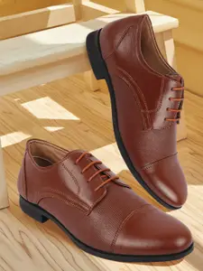 FAUSTO Men Textured Leather Formal Derbys