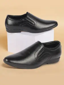 FAUSTO Men Textured Leather Formal Slip-On Shoes