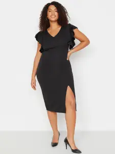 Trendyol Plus Size V-Neck Flutter Sleeve Sheath Party Dress