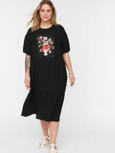 Trendyol Floral Printed Round Neck A-Line Midi Dress