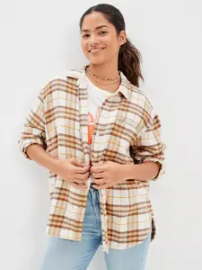 AMERICAN EAGLE OUTFITTERS Tartan Checks Spread Collar Long Sleeves Oversized Casual Shirt