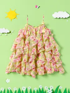 Nauti Nati Infant Girls Floral Print Ruffled Shoulder Straps Georgette A-Line Dress