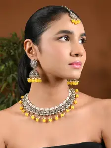 I Jewels Gold-Plated Choker Necklace & Earrings Set With Maang Tika