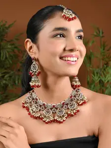 I Jewels Gold-Plated Choker Necklace & Earrings Set With Maang Tika