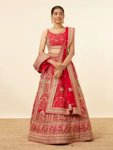 MOHEY Embroidered Zari Semi-Stitched Lehenga & Unstitched Blouse With Dupatta & Belt