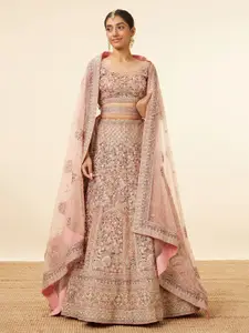 MOHEY Embroidered Net Sequinned Semi-Stitched Lehenga & Unstitched Blouse With Dupatta