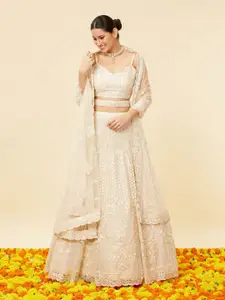 MOHEY Embroidered Semi-Stitched Lehenga & Unstitched Blouse With Dupatta