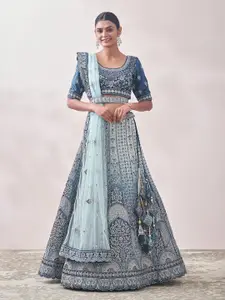 MOHEY Embroidered Zari Semi-Stitched Lehenga & Unstitched Blouse With Dupatta