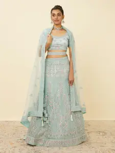MOHEY Embroidered Beads and Stones Semi-Stitched Lehenga & Unstitched Blouse With Dupatta
