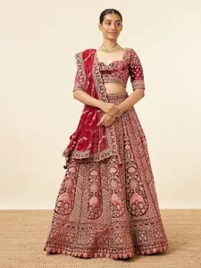 MOHEY Embroidered Velvet Semi-Stitched Lehenga & Unstitched Blouse With Dupatta