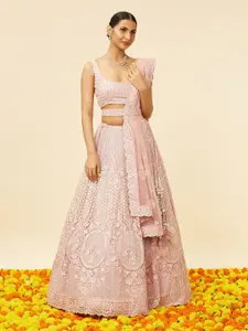 MOHEY Embroidered Semi-Stitched Lehenga & Unstitched Blouse With Dupatta
