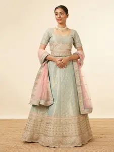 MOHEY Embroidered Sequinned Semi-Stitched Lehenga & Unstitched Blouse With Dupatta