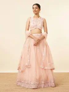 MOHEY Embroidered Semi-Stitched Lehenga & Unstitched Blouse With Dupatta & Belt