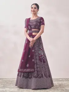 MOHEY Embroidered Beads and Stones Semi-Stitched Lehenga & Unstitched Blouse With Dupatta