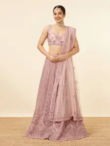 MOHEY Embroidered Net Semi-Stitched Lehenga & Unstitched Blouse With Dupatta