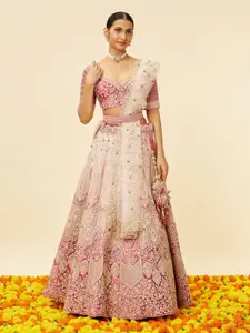 MOHEY Embroidered Zari Velvet Semi-Stitched Lehenga & Unstitched Blouse With Dupatta