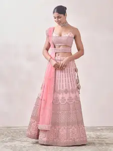 MOHEY Embroidered Mirror Work Semi-Stitched Lehenga & Unstitched Blouse With Dupatta