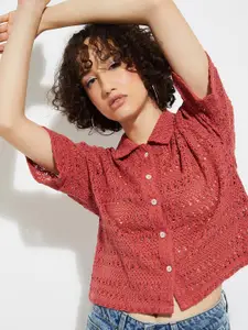 max URB_N Standard Self Design Textured Spread Collar Cotton Casual Shirt