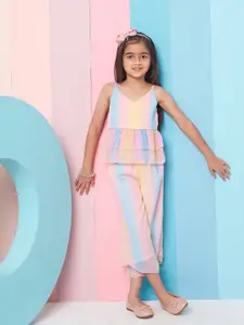 pspeaches Girls Colourblocked Top With Trousers