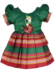 AMIRTHA FASHION Infant Girls Geometric Printed Embroidered Cotton Fit & Flare Ethnic Dress