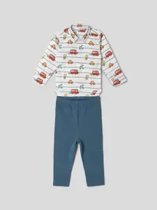 Somersault Boys Printed Pure Cotton Shirt With Trousers