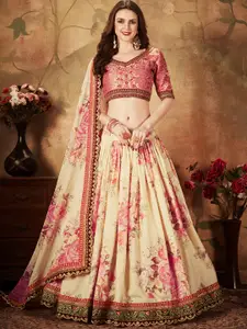 FABPIXEL Embroidered Semi-Stitched Lehenga & Unstitched Blouse With Dupatta