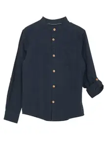KIABI Boy Mandarin Collar Long Sleeves Cotton Casual Shirt