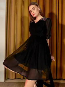 DressBerry V-Neck Short Sleeves Georgette Fit & Flare Dress