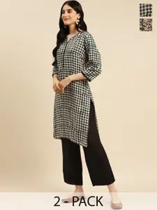 Rangita Paisley Printed Pack of 2 Round Neck Straight Kurta