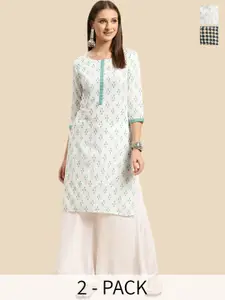 Rangita Selection of 2 Ethnic Motifs Printed Round Neck Straight Kurtas