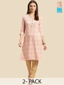 Rangita Selection Of 2 Ethnic Motifs Printed Curved A-Line Kurta