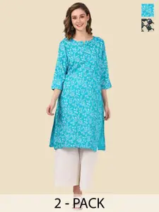 Rangita Pack of 2 Floral Printed Straight Kurtas