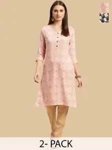 Rangita Pack Of 2 Floral Printed Straight Kurta